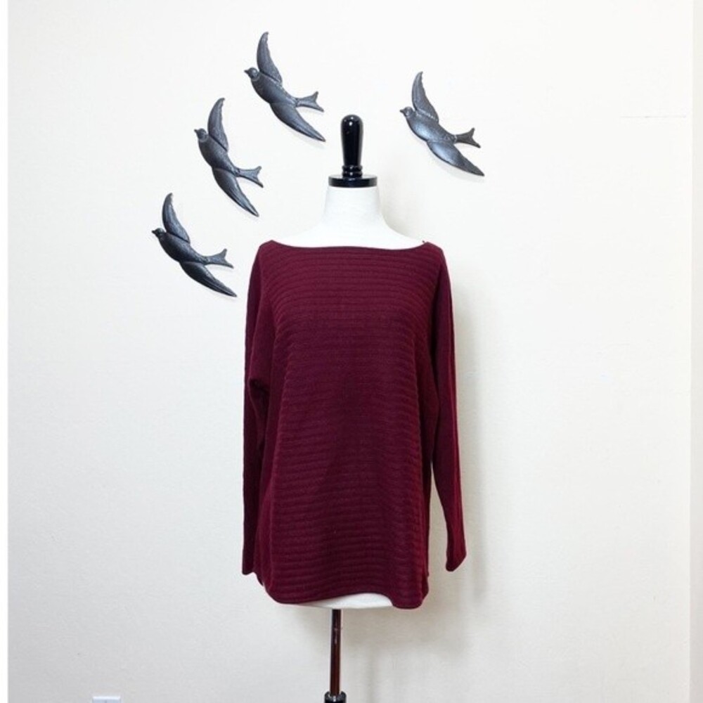 NEW! Charter Club Cashmere Burgundy Ribbed Long Sleeve Lightweight Sweater -  PL